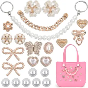 23Pcs Pearl Charms for Bogg Bag, Chain Charms for Bogg Bag Accessories, Bow, Butterfly, Pearls, Flowers, and Heart Accessories, Compatible Simply Southern Rubber Beach Tote Bags