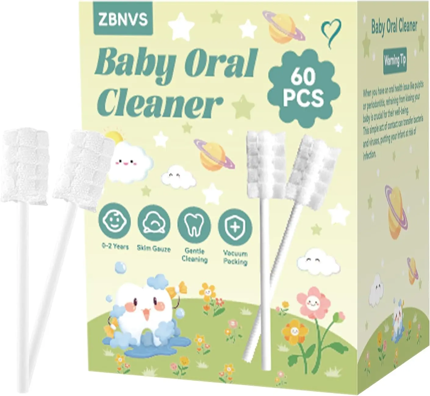 Baby Tongue Cleaner – Gentle Newborn Oral Care, Disposable Toddler Tooth Brush for 0-24 Months Tooth Mouth Gum Clean (60-Pack, Square)