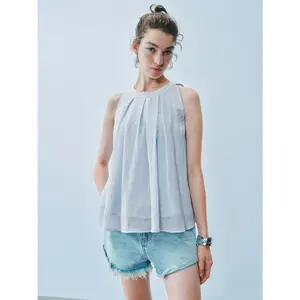 URBAN REVIVO 2026 Viral Lady's Minimalist Round Neck Sleeveless Overhead Shirt - Thin Viscose-Polyester Blend Fabric, Casual Basic Women's Clothes Tank Top