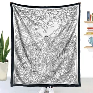 "Flower Sea and Dragonflies" Graffiti Blanket (Markers Not Included) Warm Comfortable and Soft, An Air-conditioned Room Blanket, Suitable for Sofa Beds, Sofas, and Air-conditioned Rooms, A Holiday Gift with Profound Meaning