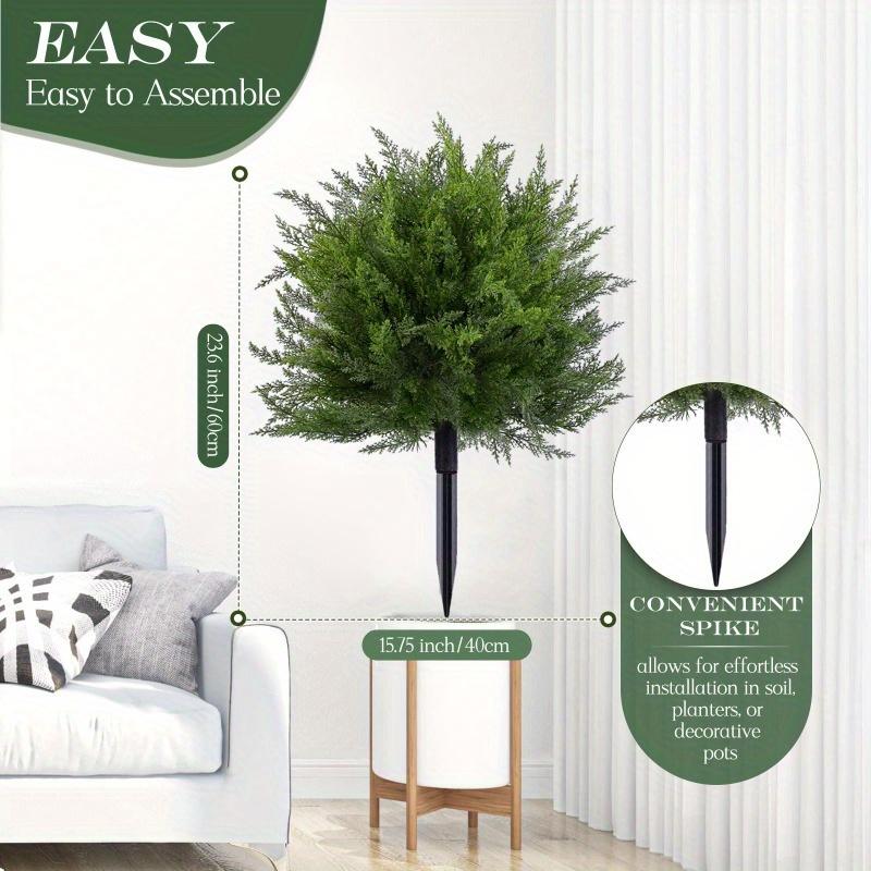 2 Pack Artificial Cedar Topiary Ball Trees with Ground Spike, UV Resistant Fake Bushes, Set of  Faux Cypress Fake Plants Faux Shrubs for Outdoor Indoor Front Porch Garden Decor.Floral Accent Decor