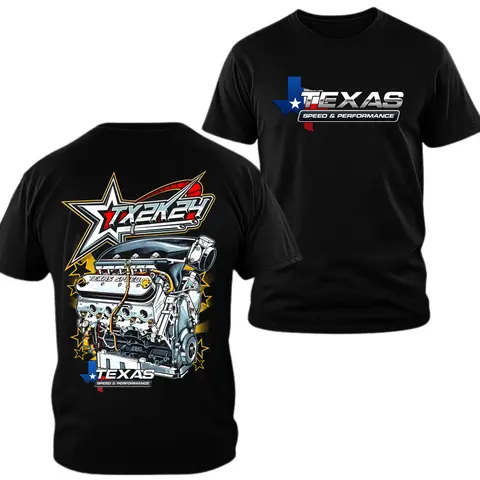 Texas Speed & Performance Casual Custom-Printed T-Shirt - TX2 Turbo Engine Graphic, 2-Sided Print, Soft Cotton, Drag Racing Top, Men's T Shirts, Unisex Clothes, All Seasons, Sizes 3XL-5XL