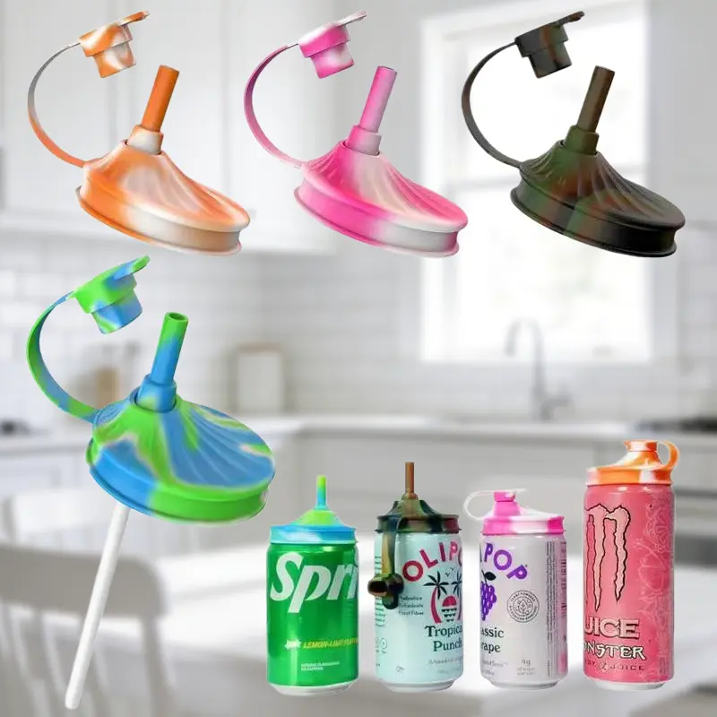 Summervibes DIPESI 4-Pack Soda Can Lids with Retractable Straws – BPA-Free Silicone Drink Covers, Reusable Splash-Resistant Can Caps for Coke, Juice, Beer, Travel & Parties