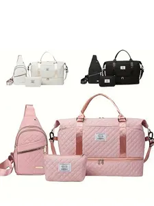 3pc  Ladies' large capacity travel tote bag with zipper closure, fashionable and versatile, casual and simple, trendy, suitable for business trips, fitness, college students, school, ladies' travel bag