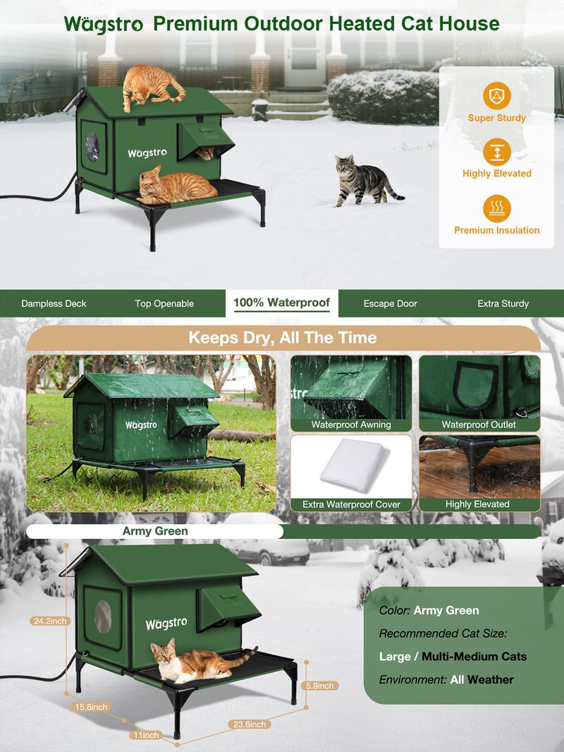 Wagstro Outdoor Heated Cat House Fully Waterproof with Strong Load ...