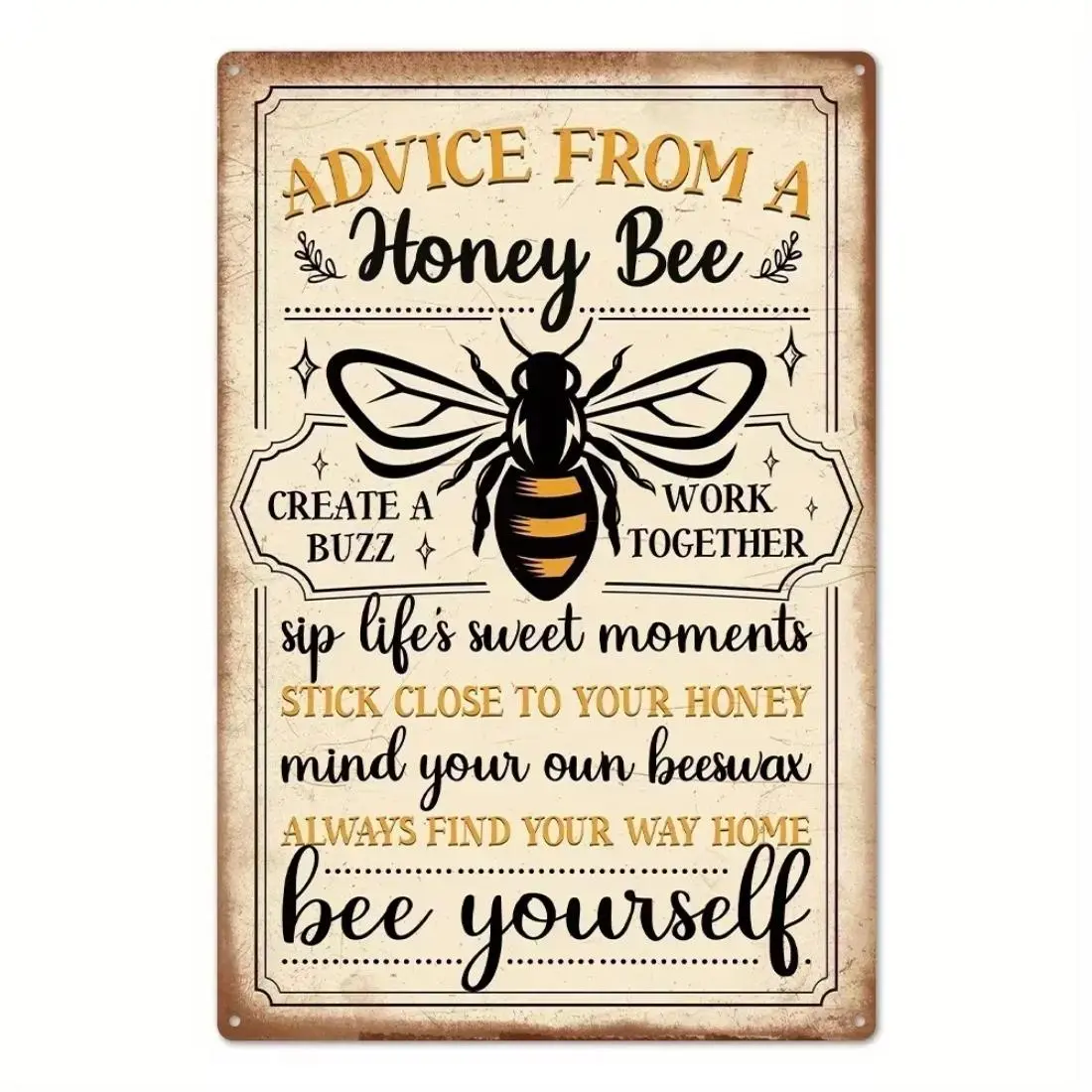 Vintage Metal Sign, Honey Bee Advice Wall Art Decor, Rustic Design, Wall Art Decor for Home Farmhouse Living Room Cafe Coffee Shop, Garden Decoration