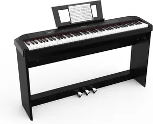 Weighted Keyboard Piano 88 Keys With Wooden Stand-Triple Pedals-Portable Power Supply-Hammer Action-Suitable For Beginners And Professionals
