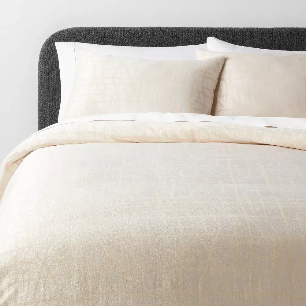 3pc King Luxe Jacquard Duvet Cover and Sham Set Off-White - Threshold: Cotton Blend Hidden Button Closure 240 Thread Count