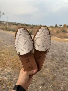 Off White Leather Huarache Mules: Mexican Artisanal Sandals
