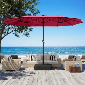 【2 Packages arrived at different times】15x9ft Outdoor Double-Sided Rectangular Patio Umbrella with Included Base & Crank Handle, Large Market Umbrella for Deck Pool Garden (1.9" Pole)