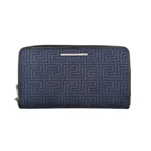 Pre-owned VERSACE leather Small Leather Goods Greek Embossed Canvas Zip Around Wallet (JMG00135)