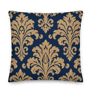Damask Accent Pillow - Navy & Gold