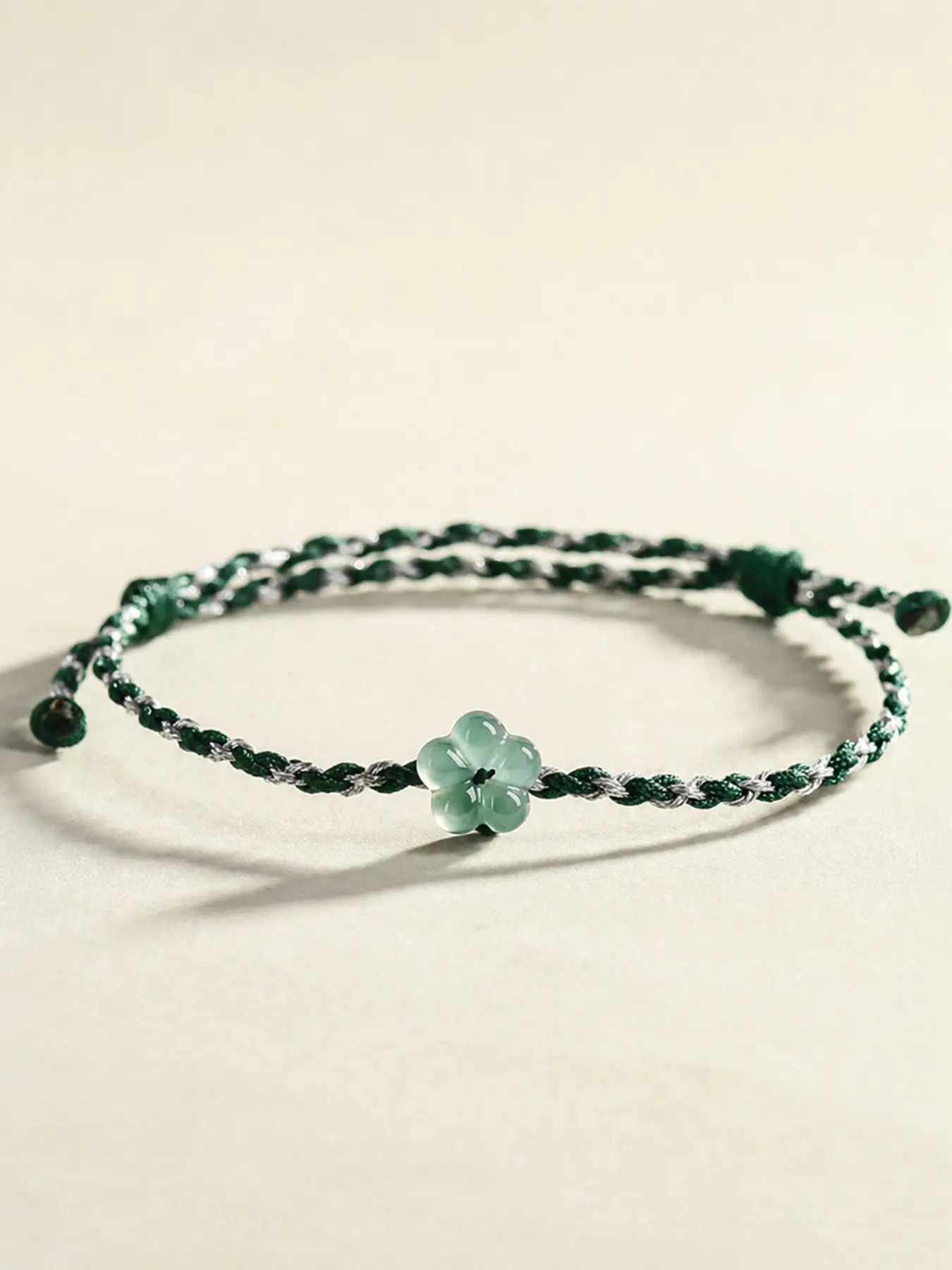1pc Jade Peach Blossom High Quality Exquisite Bracelet Adjustable Hand-woven String Jewelry，Ethnic Style for Daily Accessory and Men Women Couple Gift