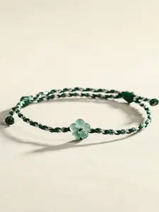 1pc Jade Peach Blossom High Quality Exquisite Bracelet Adjustable Hand-woven String Jewelry，Ethnic Style for Daily Accessory and Men Women Couple Gift