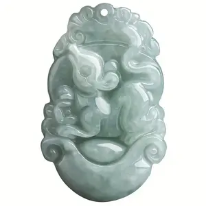 Natural Jade Zodiac Pendant - Green Jade Carved Necklace - Rat, Ox, Tiger, Rabbit, Dragon, Snake, Horse, Goat, Monkey, Rooster, Dog, Pig Figurine