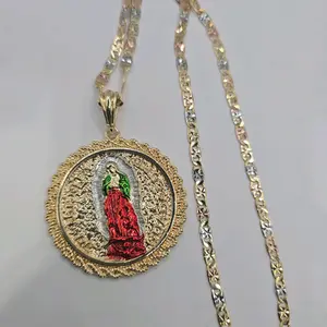 VIRGIN MARY & SAINT JUDE DOUBLE FACE plated chain three colors gold-plated 24"inches
