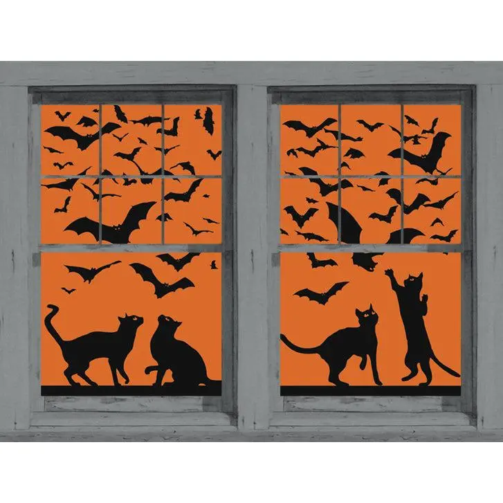 Cats & Bats Silhouettes Orange and Black with  Two 34.5"x60" Backlit Posters