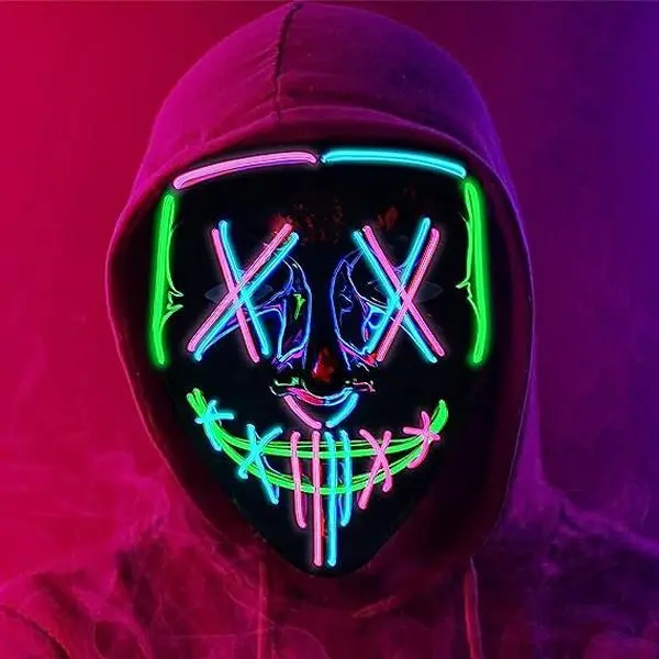 Halloween LED Light-Up V Mask, Glowing Party Face Mask with 10 Color Options for Rave Dance Costume Festival