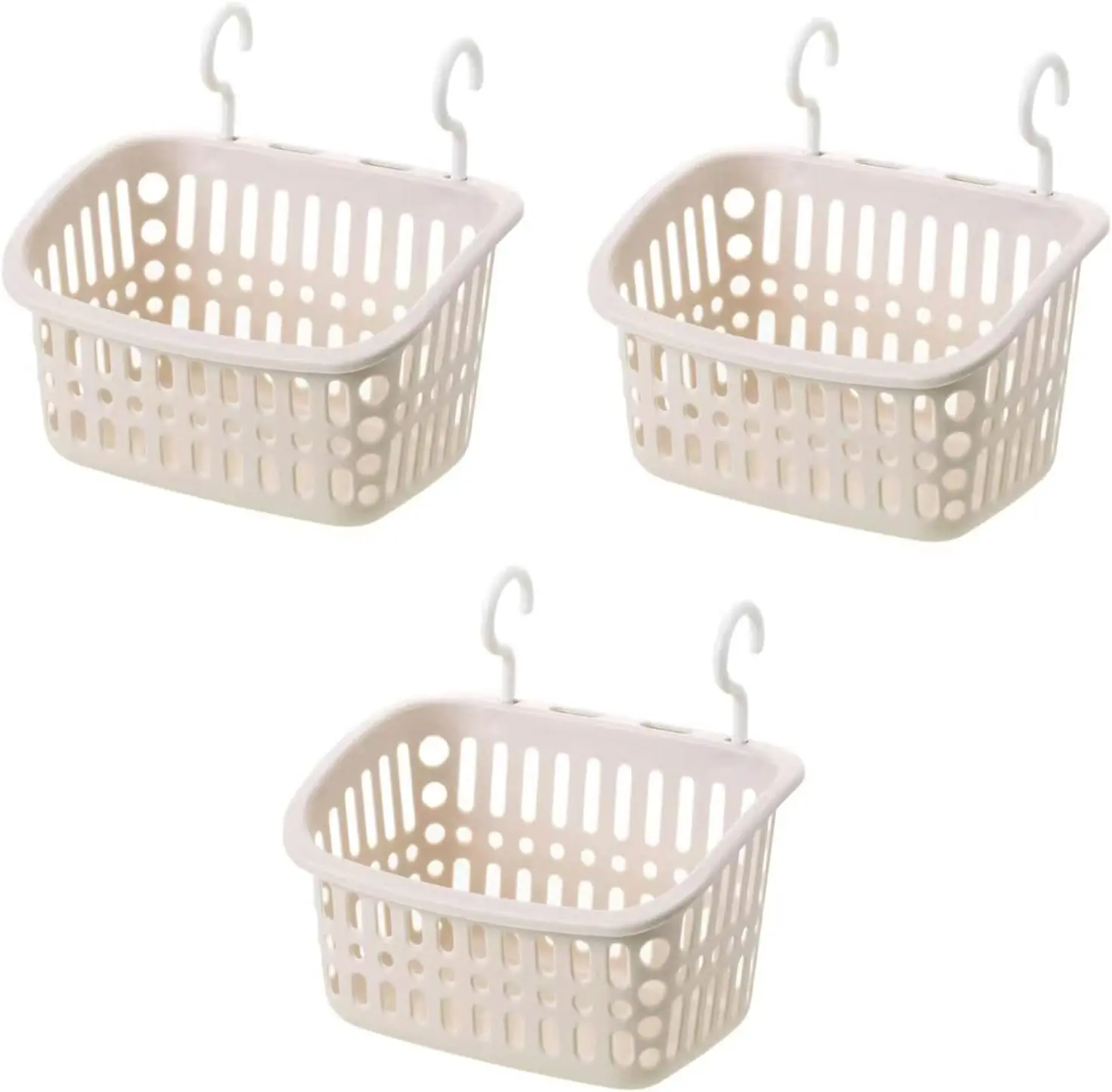 3PCS Plastic Hanging Baskets for Shower, Hanging Basket Organizer with Hooks, Rectangle