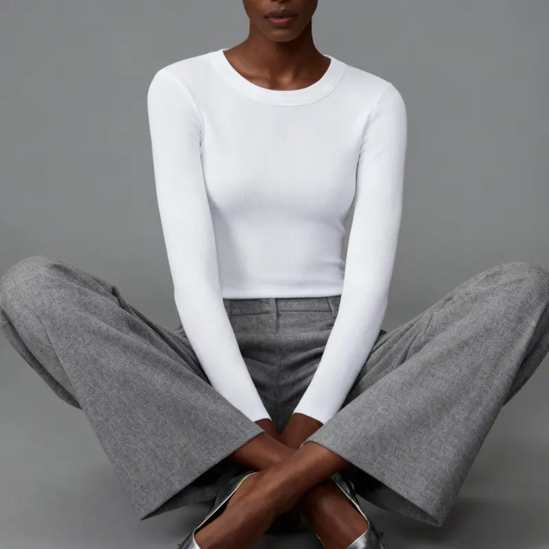 Women's Ribbed Long Sleeve Shirt Basic Tops Outdoor Fashion Bottom Shirt Fit Y2K Tops