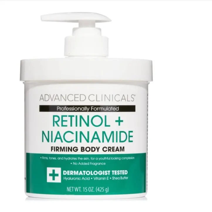 Advanced Clinicals Retinol + Niacinamide Firming Body Cream - 15 oz, Body Care, Lightweight Hydrating Daily & Evening Skin Repair Moisturizer