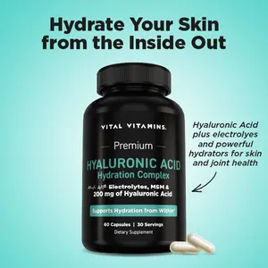 Vital Vitamins Hyaluronic Acid Hydration Complex – Beauty & Healthcare Supplement with MSM, Vitamin C & Coconut Water - 60 Capsules