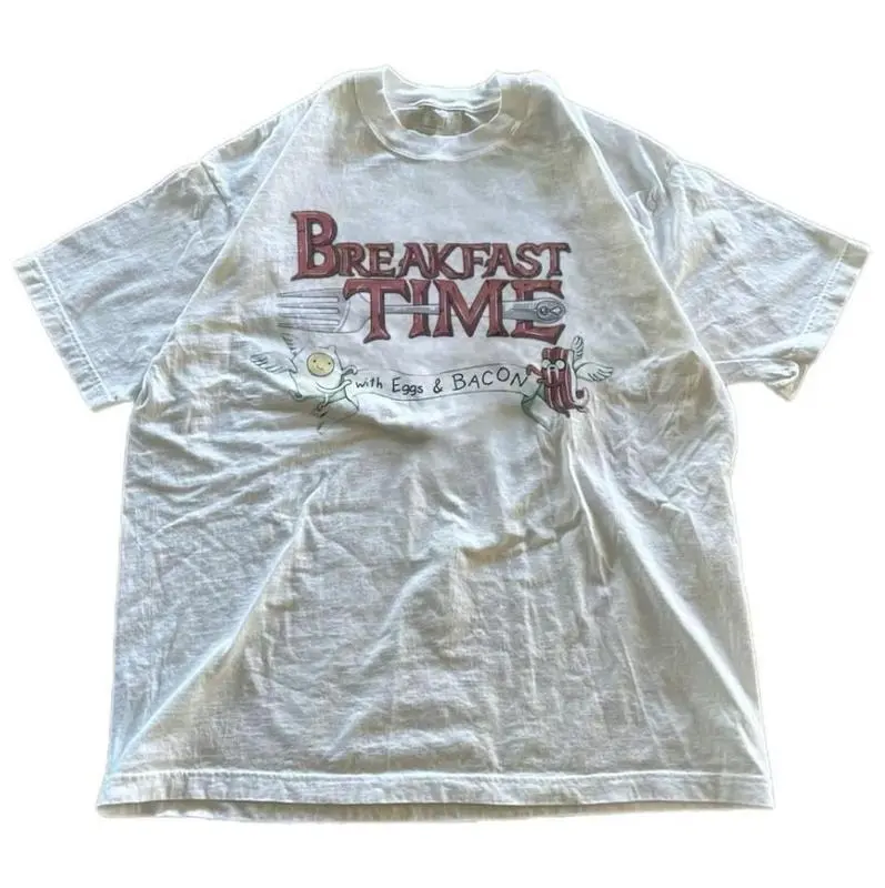 Adventure Time Breakfast Time Eggs & Bacon Shirt - Vintage Graphic Tee – Unisex S-3XL – Menswear & Womenswear – Streetwear Tops – Casual Cotton Crewneck Shortsleeve T-shirt - Trending TikTok