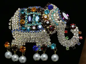 Large Multi Color Vintage Rhinestone Elephant Brooch Pin Zinc Alloy Gold Plating Circus Elephant loaded w/ Rhinestones Brooch