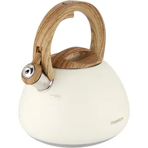Tea Kettle Tea Pot for Stove, 2.6 Quart Loud Whistling Teapot for Stovetop, Food Stainless Kettle Stovetop with Anti-Hot Handle, Cream White