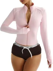 Women's Zipper Lightweight Sports Running Yoga Jacket Long Sleeve with Thumb Holes, Casual Active Wear for Gym & Outdoor Activities
