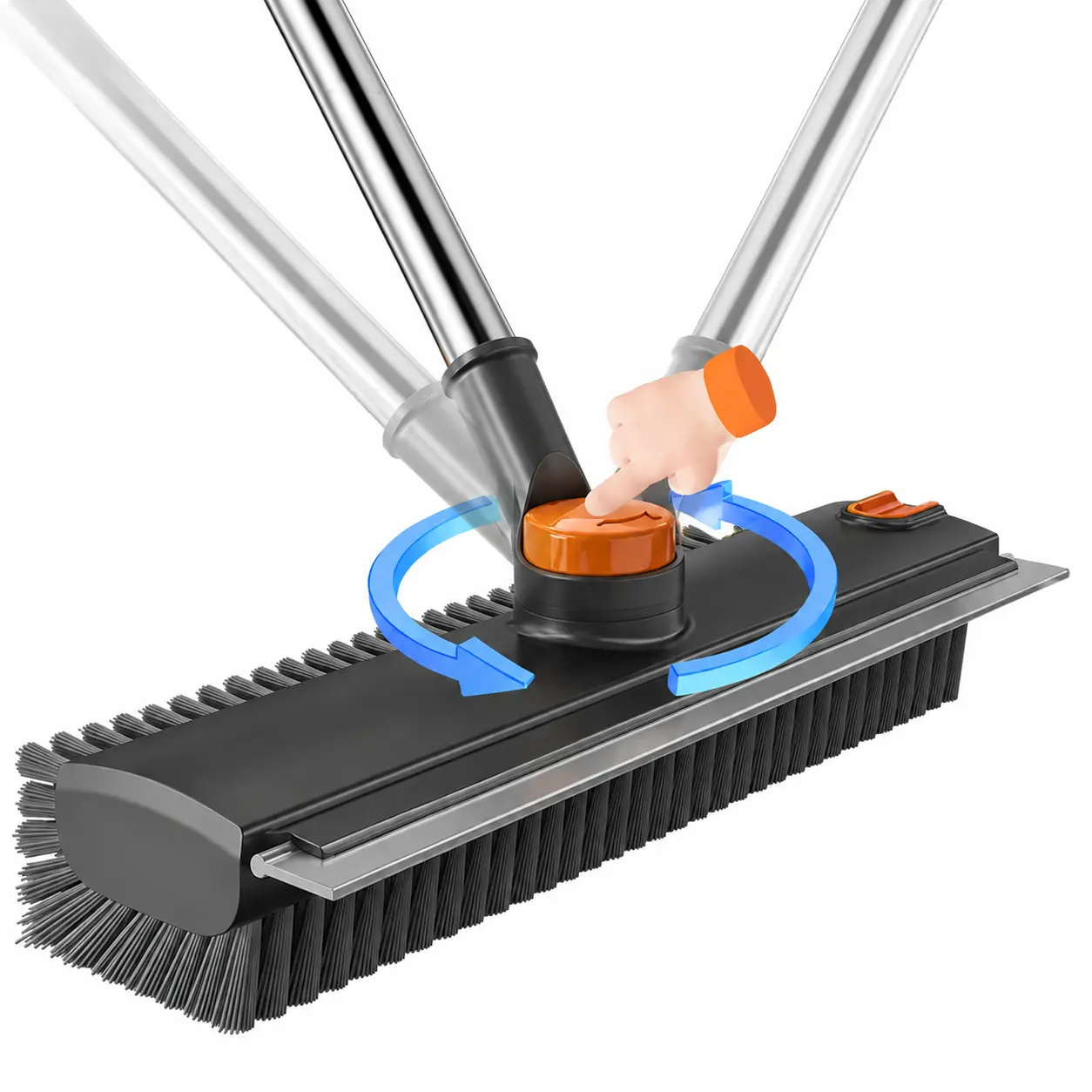 3-in-1 Long Handle Floor Scrub Brush with Squeegee, Rotating Bathroom Cleaning Brush with Adjustable Stainless Steel Handle, Tile Grout Cleaner for Shower, Kitchen, Glass and Multi-Surface Floors
