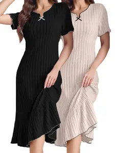 Women's Nightdress Set, Soft & Comfortable Sleepwear Loungewear, Round Neck Short Sleeve Design, Fit Perfect for Everyday Use, Elegant Chic Style, Sleepwear Homewear Clothes