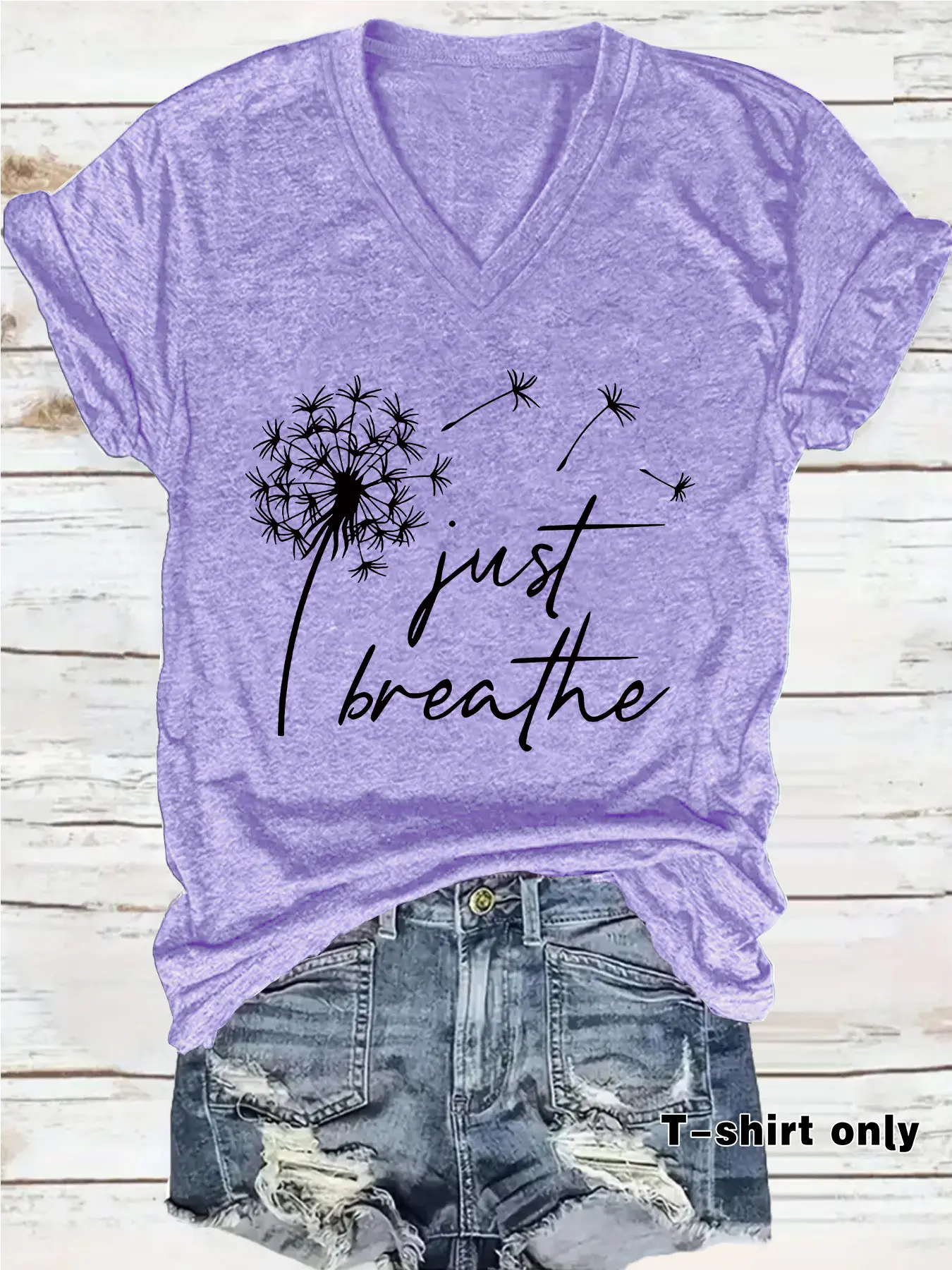 Women's Dandelion Print Short Sleeve V Neck Casual Streetwear Top, Medium Stretch All-Season Comfort, Non-Sheer Vacation Decor Shirt Womenswear