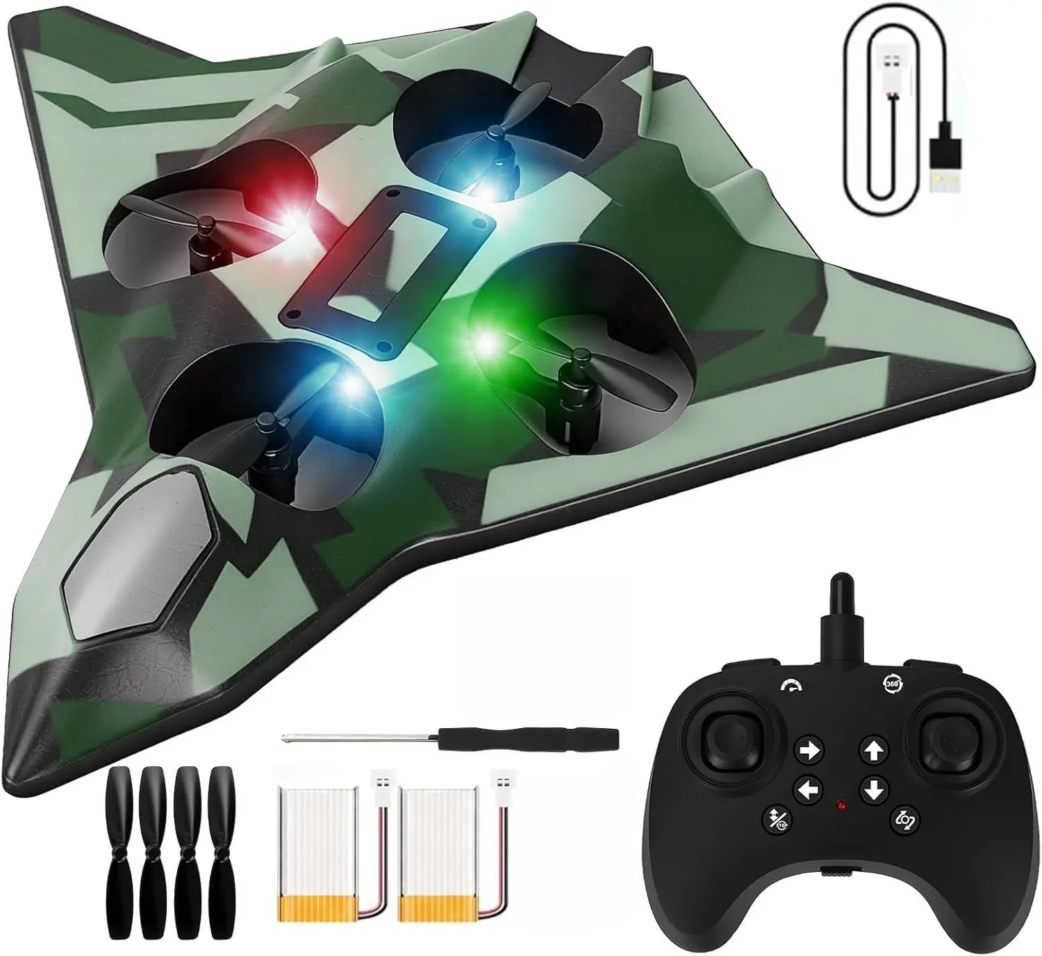 360° Flip RC Stunt Fighter Jet with 2 batteries Toy for Kids Foam Body Colorful LED Lights Easy to Fly Remote Control Jet Plane Drone Cool Aerial Tricks Fun Indoor Outdoor Play Excellent gift for Christmas and new year