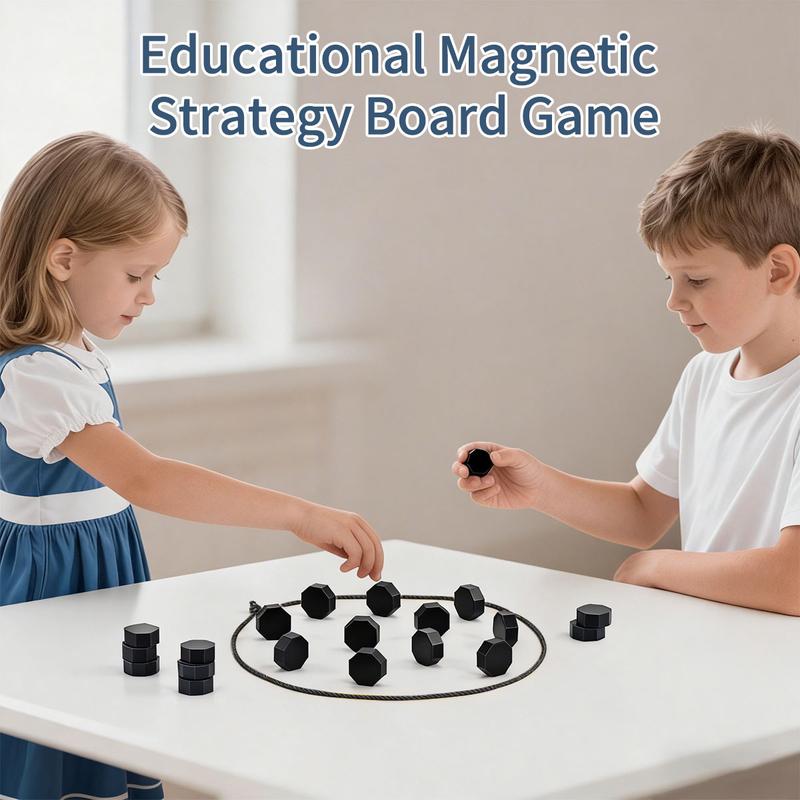 Magnetic Strategy Game with 20 Full-Size Stones & Rope, Portable Family Board Game Gift, 2 Player Tabletop Game for Travel, Party, Indoor & Outdoor Play, Christmas & Holiday Fun