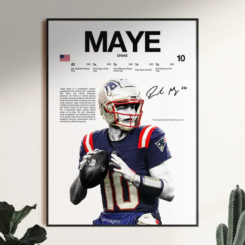 Drake Maye Poster, Wall Print, American Football Print, Poster Print, Sports Decor, New England Patriots Poster, Football Gift (No Frame)