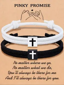 2pcs Adjustable Christian Cross Bracelets Set Unisex Braided Rope Design Fashion Jesus Hand Baptism Gift Idea Religious Jewelry Gift