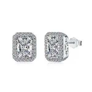 Emerald Dreams Studs | 925 Sterling Silver | Emerald-Cut Halo Earrings