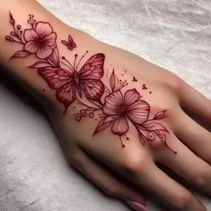 4 pieces of flower temporary tattoo stickers, red flower and butterfly pattern body art temporary tattoo, Y2K personality style suitable for sticking on arms and thighs for women, girls