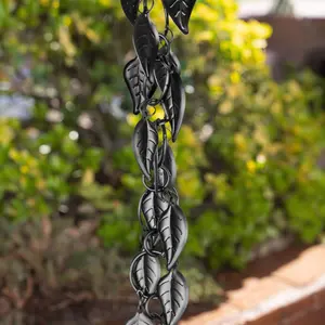 Aluminum Cascading Leaves Rain Chain Replacement Downspout for Gutters, Matte Black
