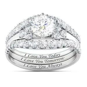 Zircon fashion three-piece ring I love you English letter ring for women and men suitable for engagement wedding party jewelry