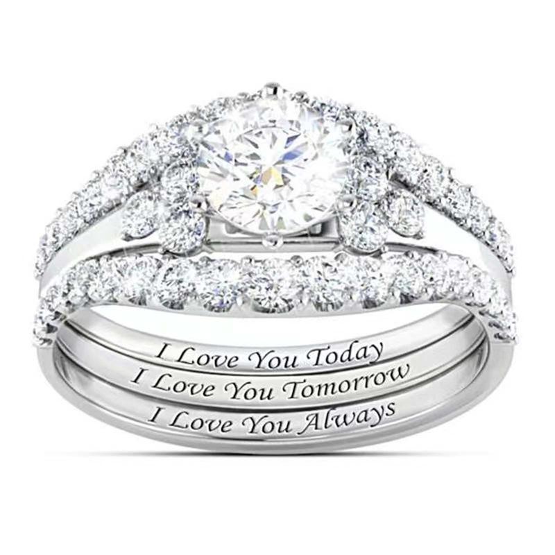 Zircon fashion three-piece ring I love you English letter ring for women and men suitable for engagement wedding party jewelry