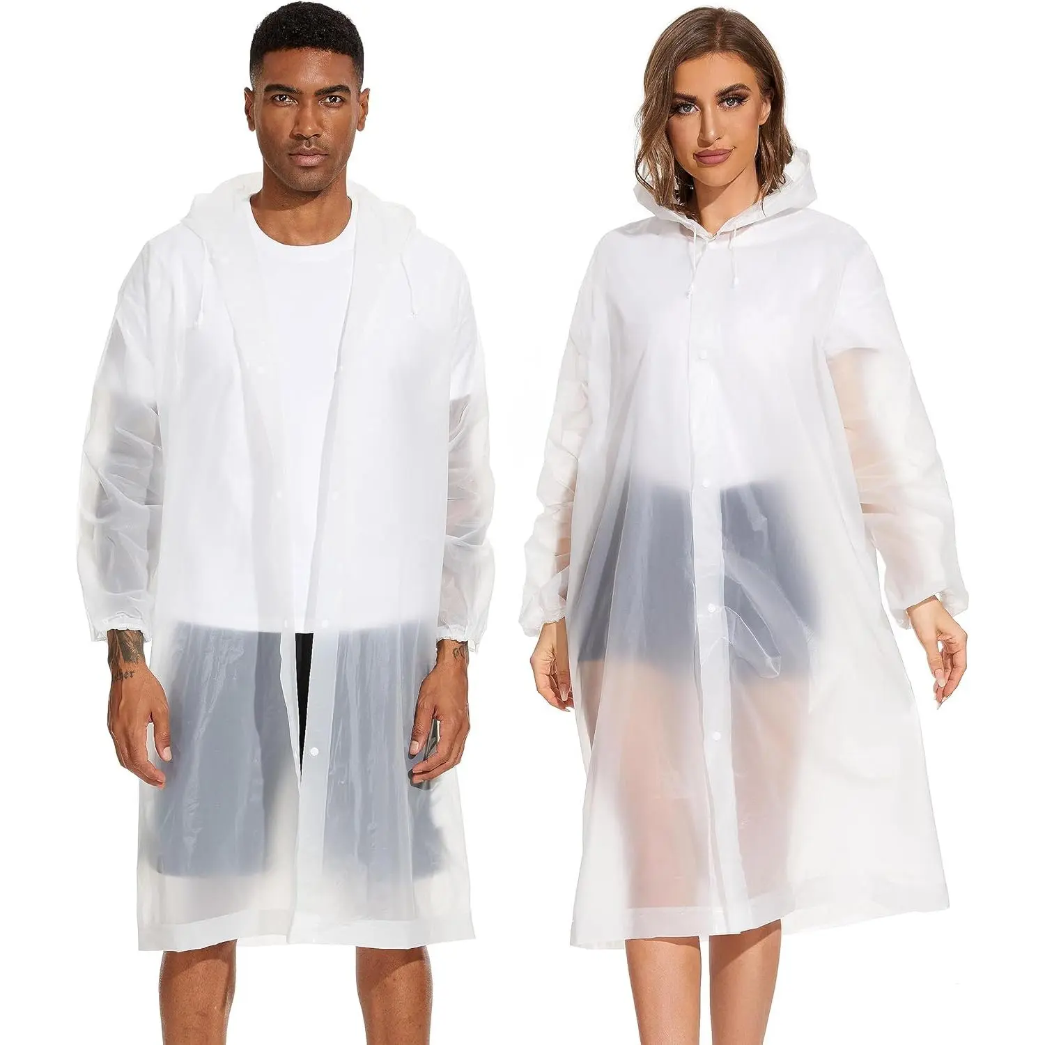 OFFITECTURE 2-Pack Reusable Rain Ponchos for Adults - Hooded Raincoats for Women/Men with Drawstring