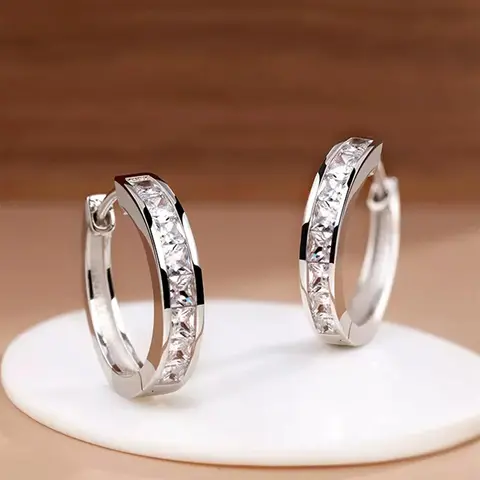 Summer 2024 Women's Elegant Rhinestone Decor Hoop Earrings, Fashionable Party Accessories for Anniversary, Engagement, Bridal Party, Wedding, Valentine's Day Gift, Fashion Accessory