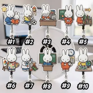 Bunny Teacher Badge Reel, Acrylic Teacher ID Holder, Animal Design