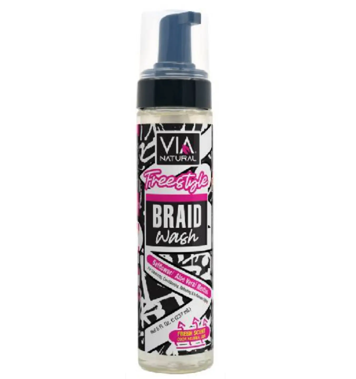 Via Natural Freestyle Flex Haircare Mousse - Gentle, Nourishing Female & Adult Hair Wash, Foam & Go Braiding/Weaves Styling Product, 8oz Bottle