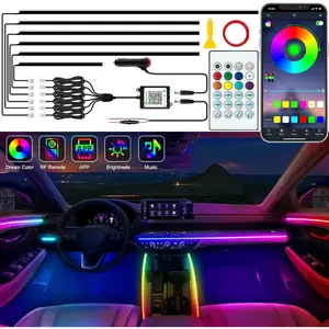 6-in-1 Acrylic Interior Car LED Strip Lights Kit - Dynamic Dreamcolor Chasing, Wireless App Sync, RF Remote Control, Timing Function, Plug-and-Play USB Neon El Wire for ATV, SUV, Car Light Embellishments