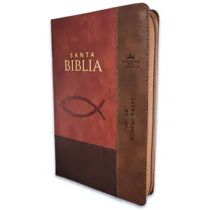 Bible in Spanish 12 Point Large Font with Zipper Reina Valera 1960 Imitation Leather Brown Ichthus with Index