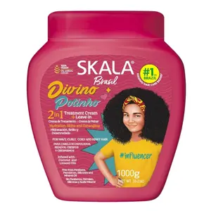 SKALA Brasil Divino Potinho Kids 2-in-1 Treatment Cream and Leave-in Conditioner Deep Hydration and Detangling for Curly, Wavy, Coily and Kinky Hair, 35.2 oz