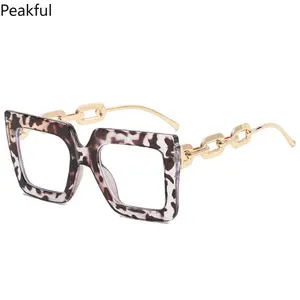 Chunky Square Sunglasses with Metal Chain, Retro Oversized Fashion Eyewear, Statement Frames for Women, UV400 Protection, great for summer outings, pool parties, and trendy casual styling